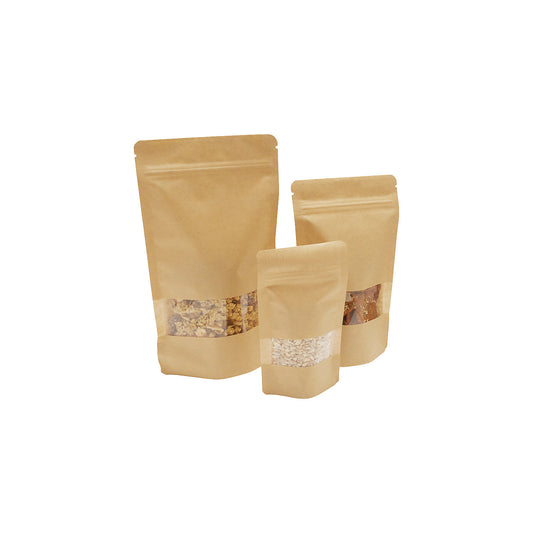 Stand-up pouches, with pressure seal and see-through panel, LxW 225 x 130 mm, pack of 100.