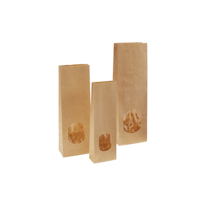 Box bottom bags with see-through panel, made of kraft paper, OPP, LxW 175 x 55 mm, pack of 1000.