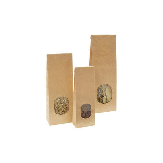 Box bottom bags with see-through panel, made of kraft paper, OPP, LxW 250 x 80 mm, pack of 500.