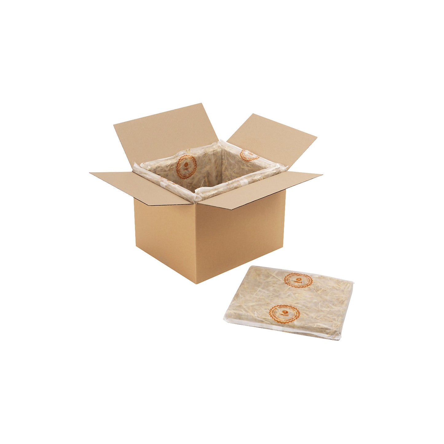 Landbox® straw thermo box, incl. panels, pack of 6, internal dimensions 305 x 250 x 200 mm.