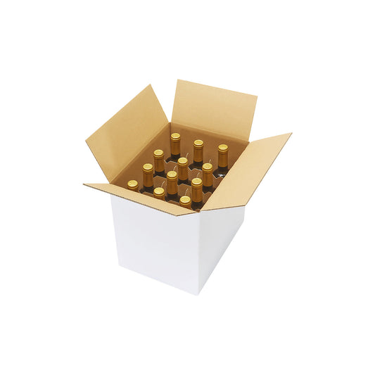 Wine bottle box for 12 bottles, with automatic dividers, with automatic dividers.