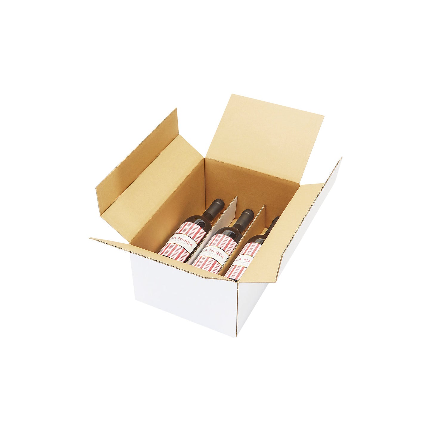 Wine bottle box, horizontal, white, for 6 bottles.
