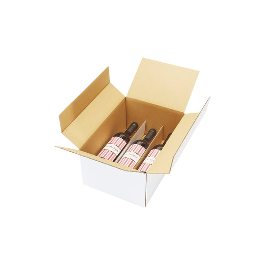 Wine bottle box, horizontal, white, for 6 bottles.
