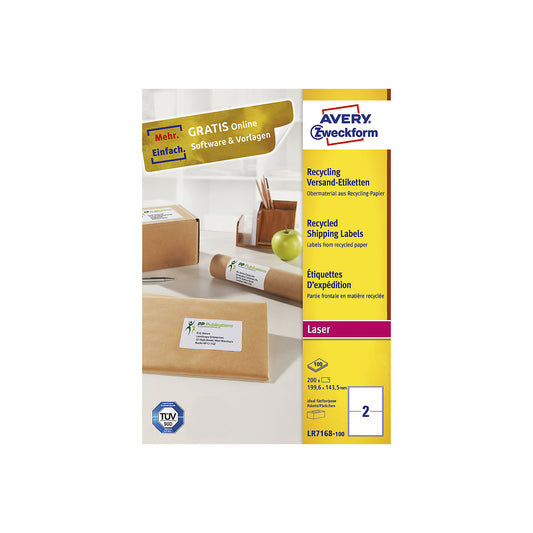 Recycled shipping labels, environmentally friendly, pack of 100, LxW 199.6 x 143.5 mm.