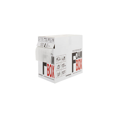 Foam film in a dispenser box, perforated every 30 cm crosswise, roll width 285 mm, roll length 80 m, thickness 2 mm.