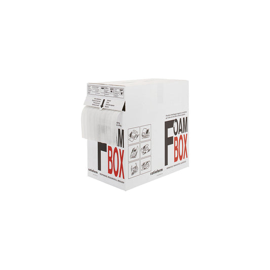 Foam film in a dispenser box, perforated every 30 cm crosswise, roll width 285 mm, roll length 80 m, thickness 2 mm.