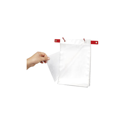 Hanger for flat bags, as a block of tear-off bags 245 x 20 mm, spacing between blocks 3 - 18 cm.