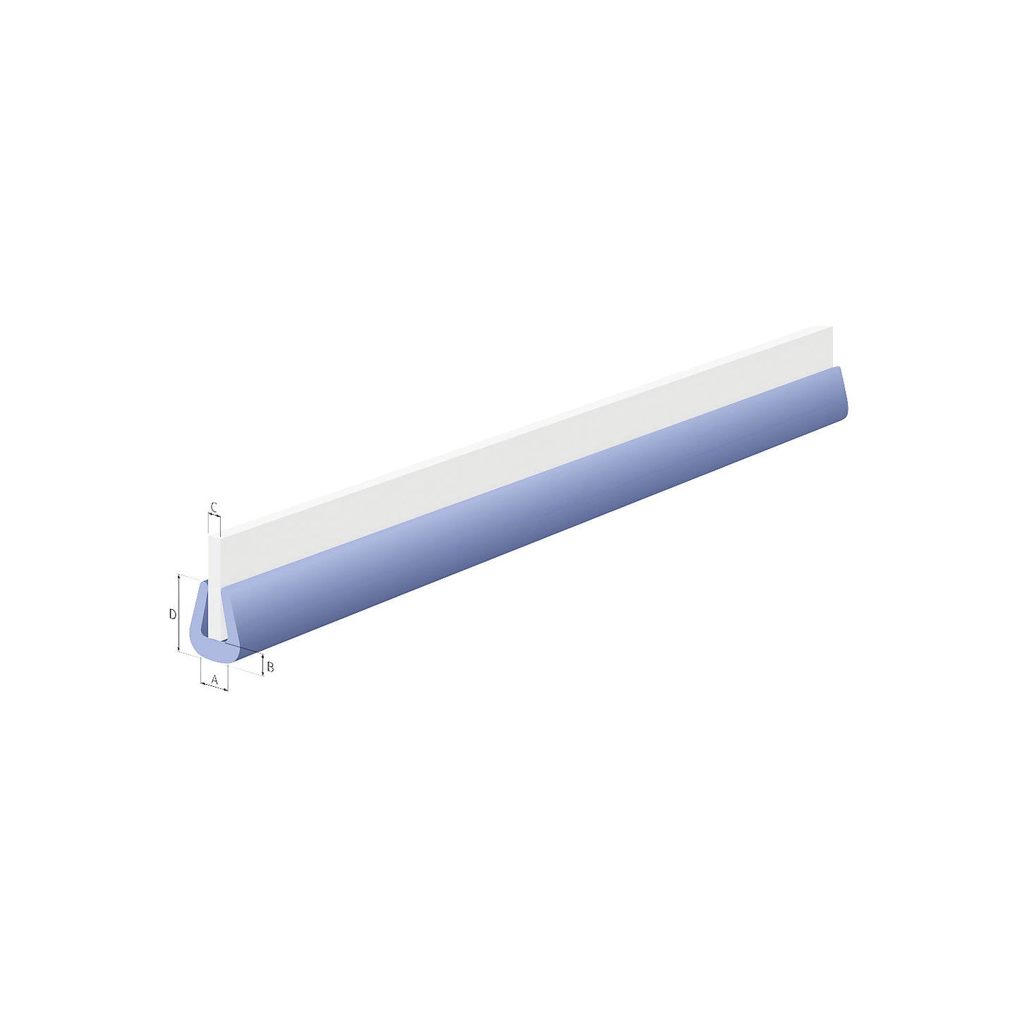 Edge protection corner, blue, U-shape, 550 m, edge thickness 8 - 12 mm.