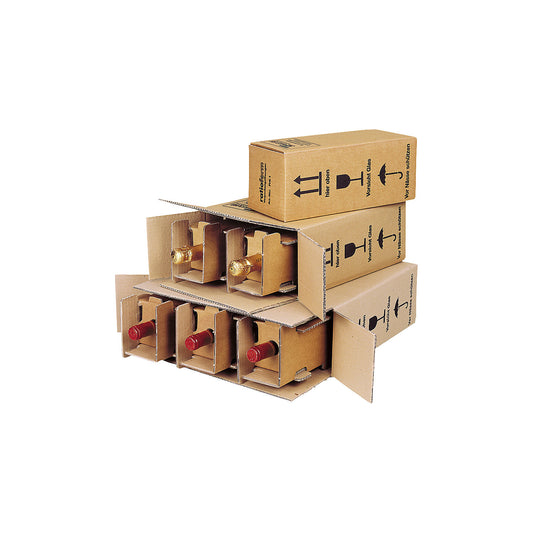 Post/DHL/UPS bottle box, for 0.75 l to 1 l bottles, pack of 20, internal dimensions 134 x 134 x 321 mm, for 1 bottle.