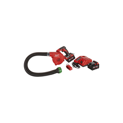 Rechargeable blower, for padding sacks made of plastic, including 2 rechargeable batteries and charger.