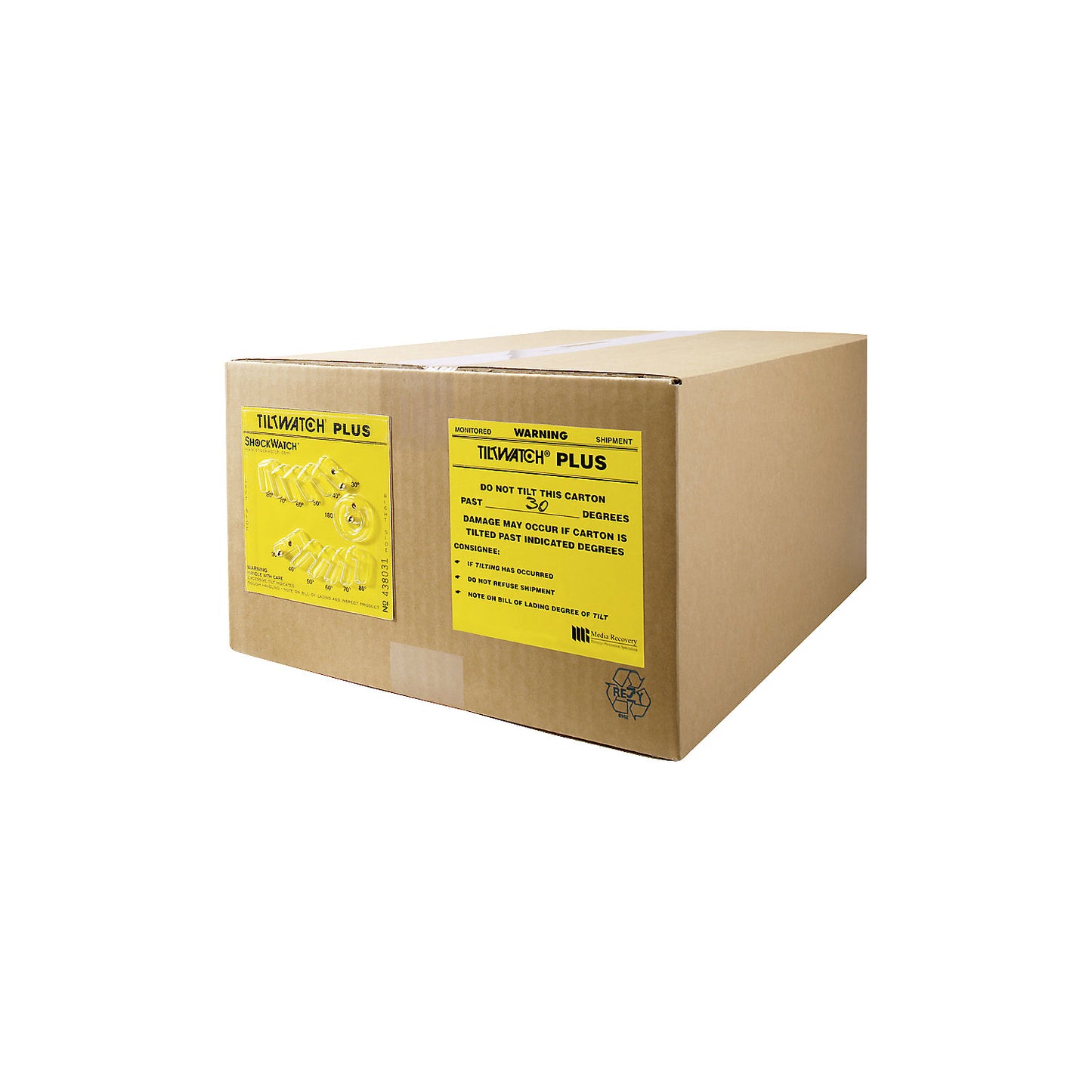 Tiltwatch® Plus tilt indicators, incl. warning label, pack of 25, 118 x 118 x 6 mm.