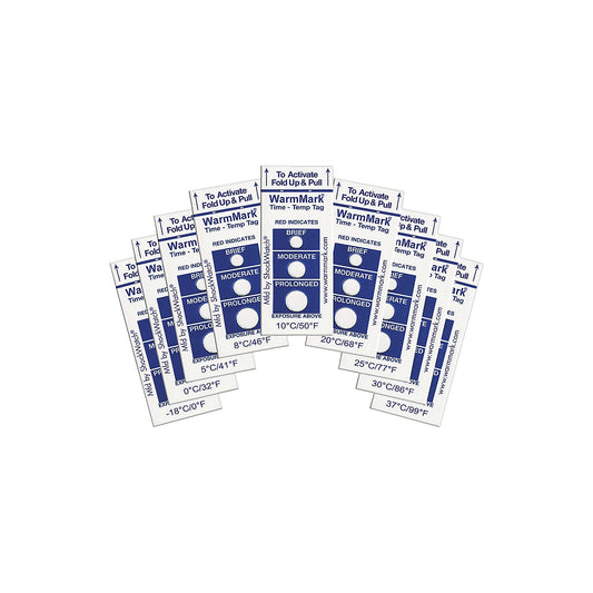 WarmMark® temperature and time indicator, irreversible, pack of 10, temperature limit 8 °C.