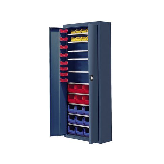Storage cupboard with open fronted storage bins, HxWxD 1740 x 680 x 280 mm, 48 bins, single colour, brilliant blue.