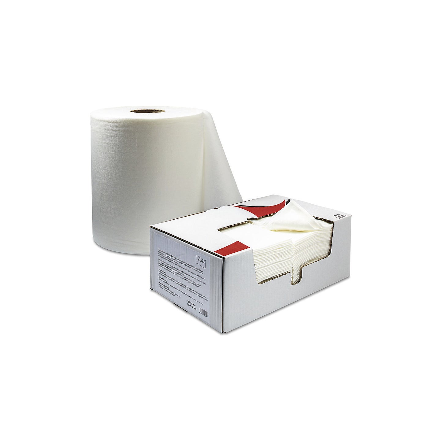Cleaning cloths, dispenser box, pack of 100, LxW 380 x 290 mm, absorbent.
