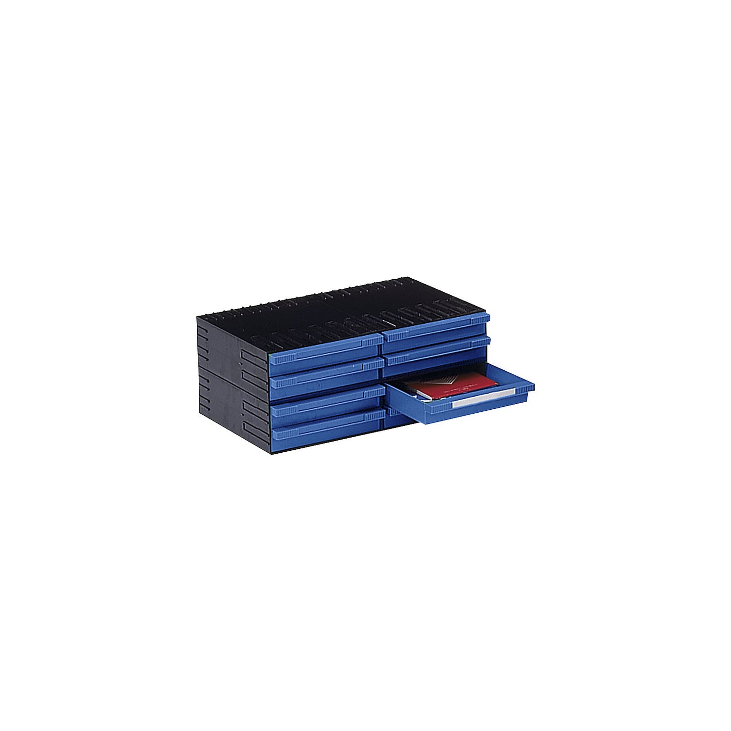 Polystyrene drawer cabinet, HxWxD 202 x 482 x 344.5 mm, 8 drawers, blue.