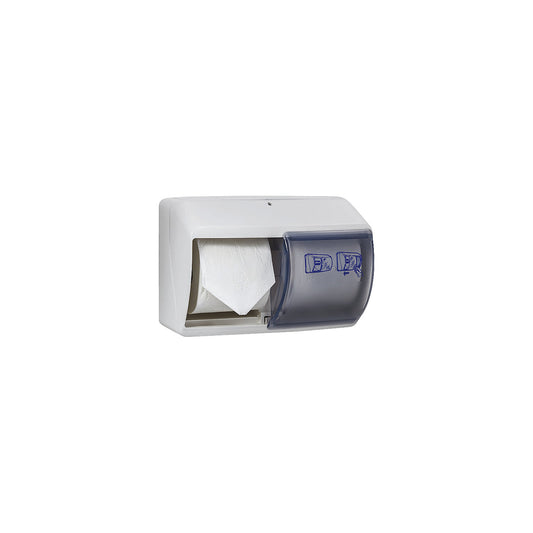 Toilet paper dispenser for 2 rolls, HxWxD 165 x 250 x 175 mm, white.