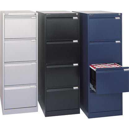 Suspension file cabinet, 1-track, 4 A4 drawers, white aluminium.