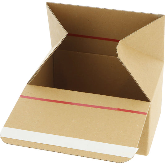 Quick-erect box, self-adhesive, brown, internal dimensions 220 x 155 x 50 mm, pack of 20.