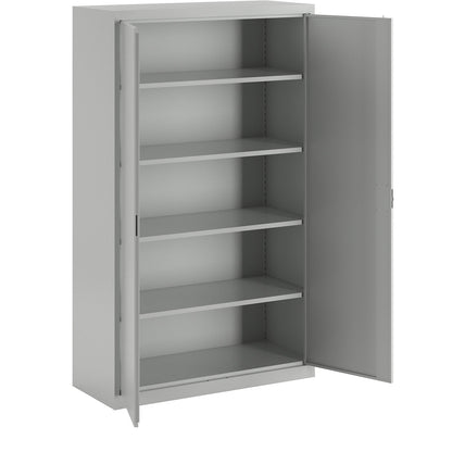 Double door cupboard, 4 shelves, width 1200 mm, light grey.