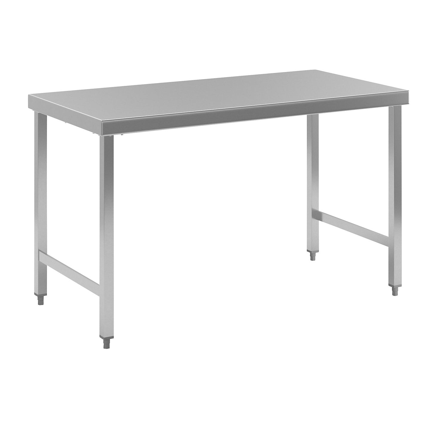 Stainless steel work table, working height 850 mm, WxD 1400 x 700 mm, without shelf.
