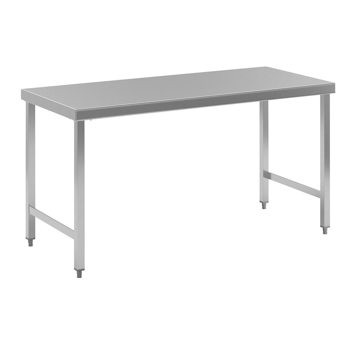Stainless steel work table, working height 850 mm, WxD 1600 x 700 mm, without shelf.