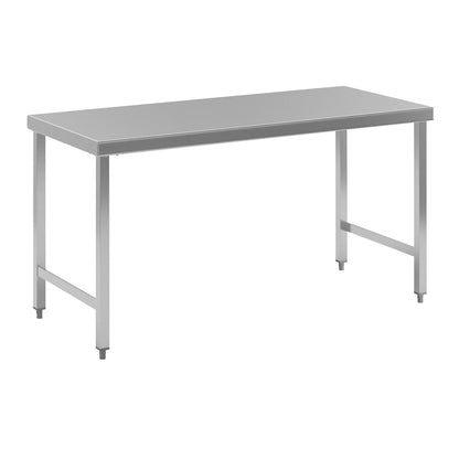 Stainless steel work table, working height 850 mm, WxD 1600 x 700 mm, without shelf.