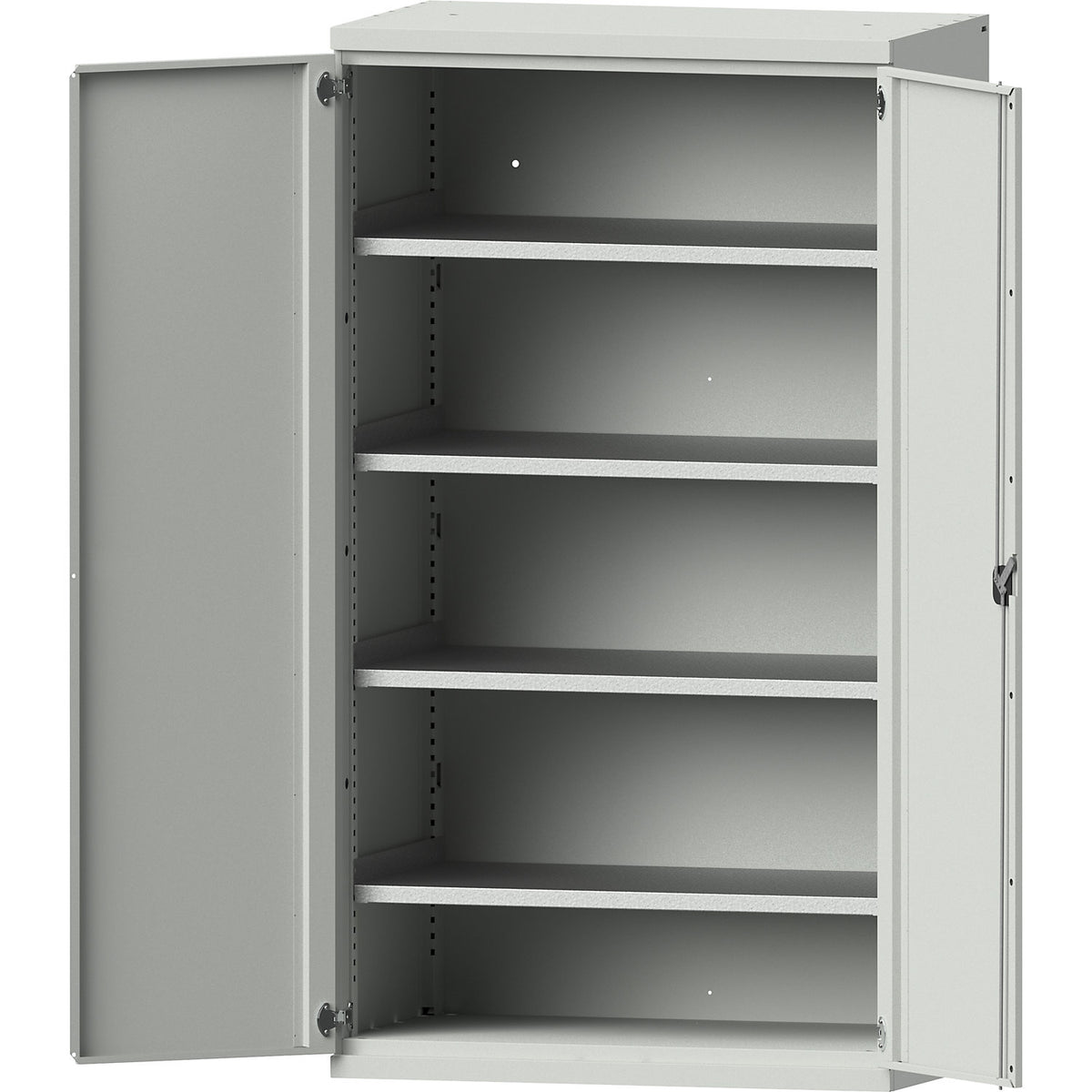 Heavy duty cupboard made of steel, 4 full-width shelves, light grey / light grey.
