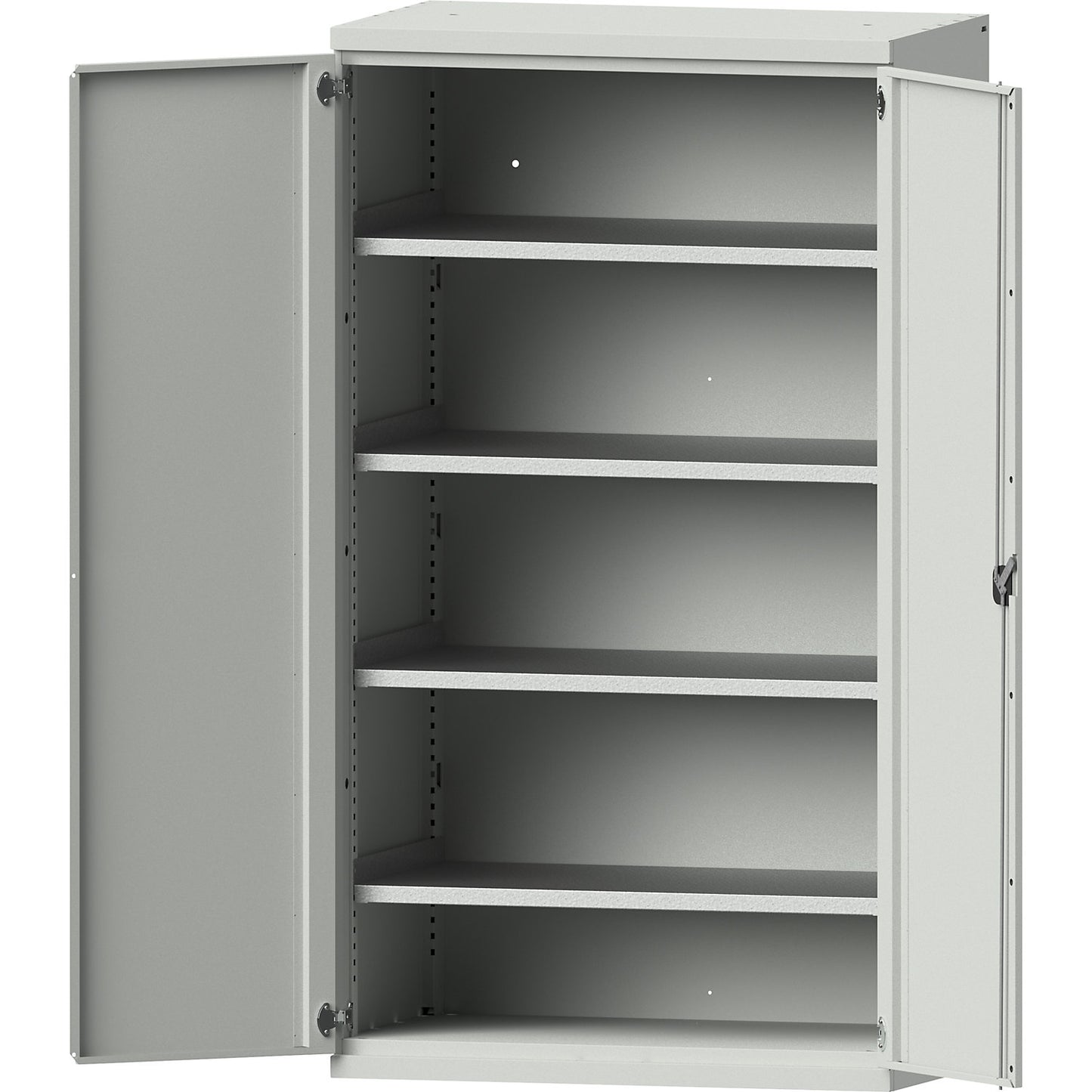 Heavy duty cupboard made of steel, 4 full-width shelves, light grey / light grey.
