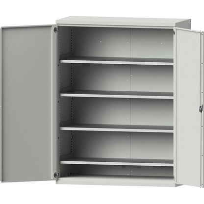 JUMBO heavy duty cupboard made of sheet steel, 4 full-width shelves, light grey / light grey.