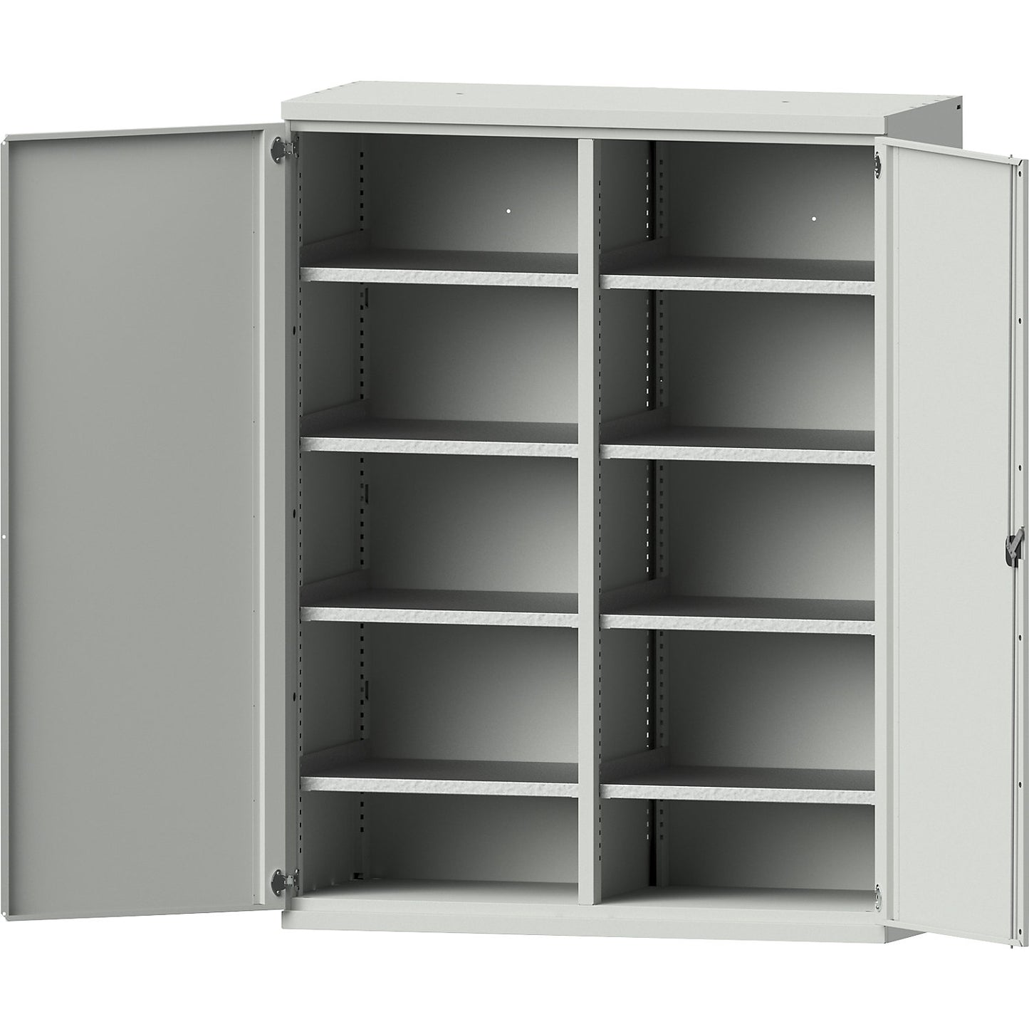 JUMBO heavy duty cupboard made of sheet steel, 8 shelves, centre partition, light grey / light grey.