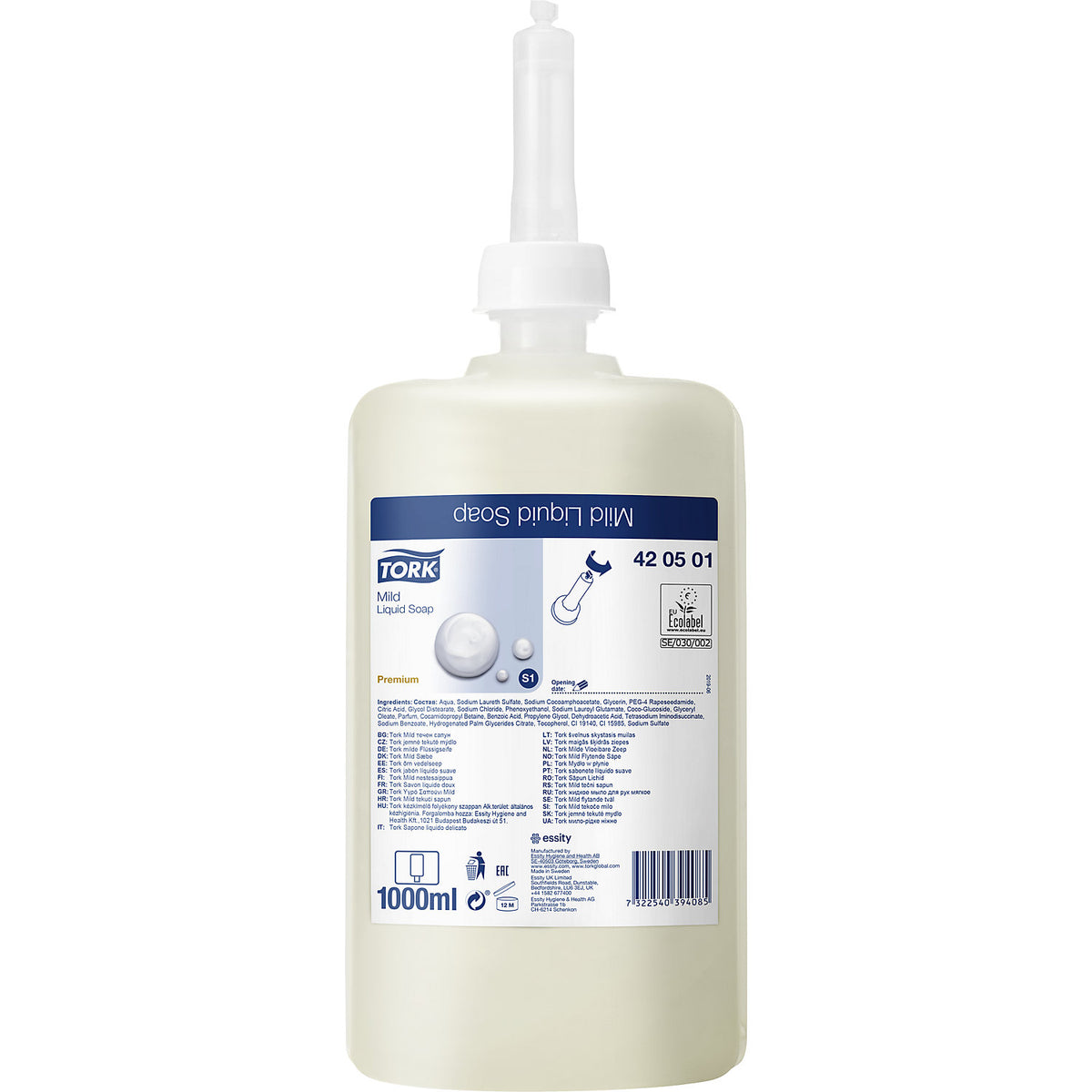 Mild liquid soap, for normal dirt levels, pack of 6 bottles, 1 l each.