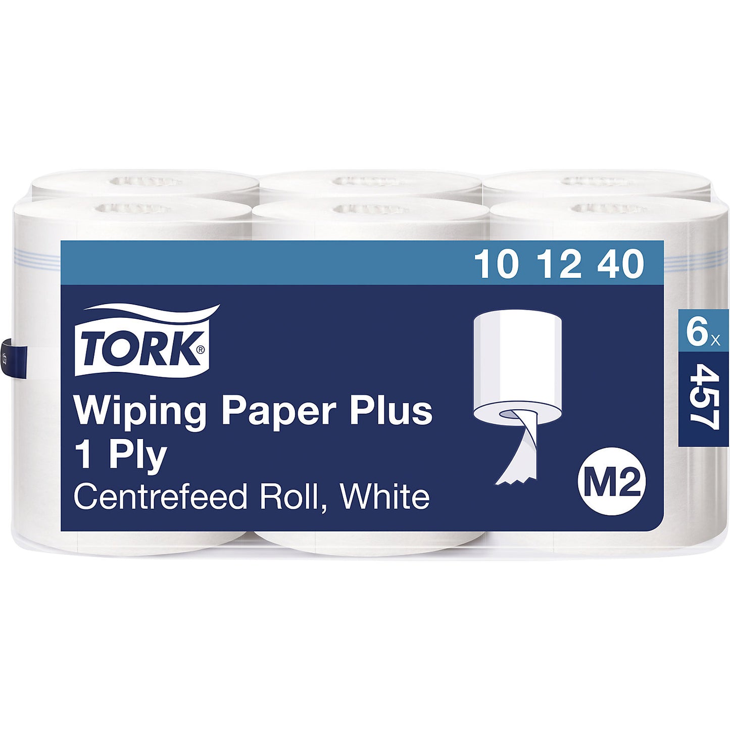 Strong multi-purpose centrefeed paper wipes, 2-ply, white, pack of 6 rolls, advanced quality, perforated.