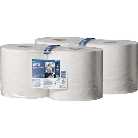 Multi-purpose paper wipes, hybrid quality, 2-ply, white, pack of 4 rolls, 750 sheets/roll.