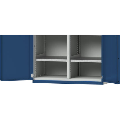 Shelf for heavy duty cupboard, with centre partition, width 490 mm, zinc plated.
