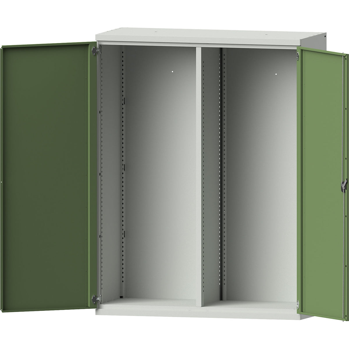 JUMBO heavy duty cupboard made of sheet steel, empty cupboard with centre partition, light grey / reseda green.