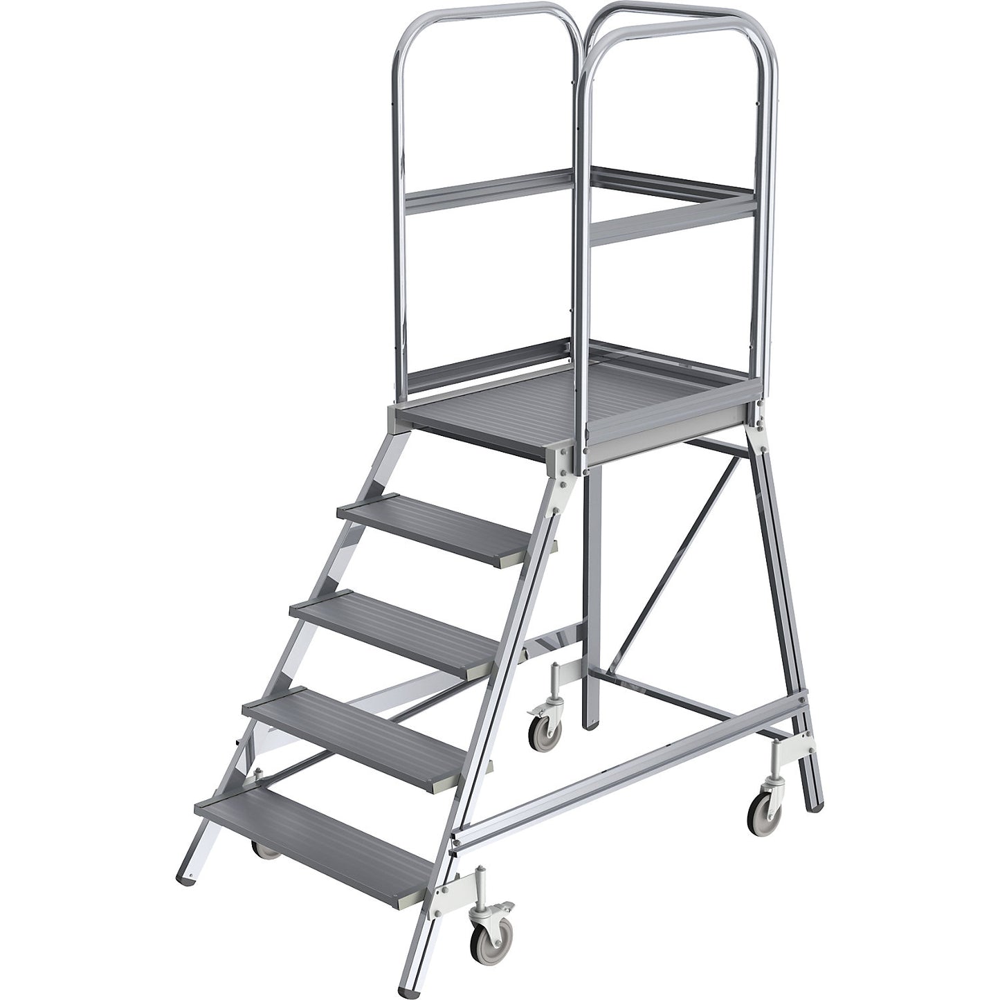 Platform steps with single sided access, platform and steps made of light alloy, 5 steps inclusive platforms.