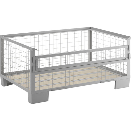 Mesh pallet, medium height, 1 long side with half drop gate, 1+ items.