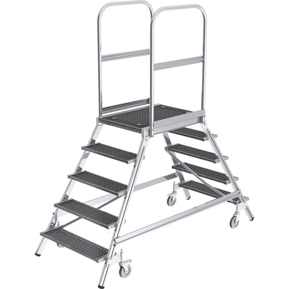 Platform steps with double sided access, platform and steps made of expanded steel mesh, 2x5 steps inclusive platform.