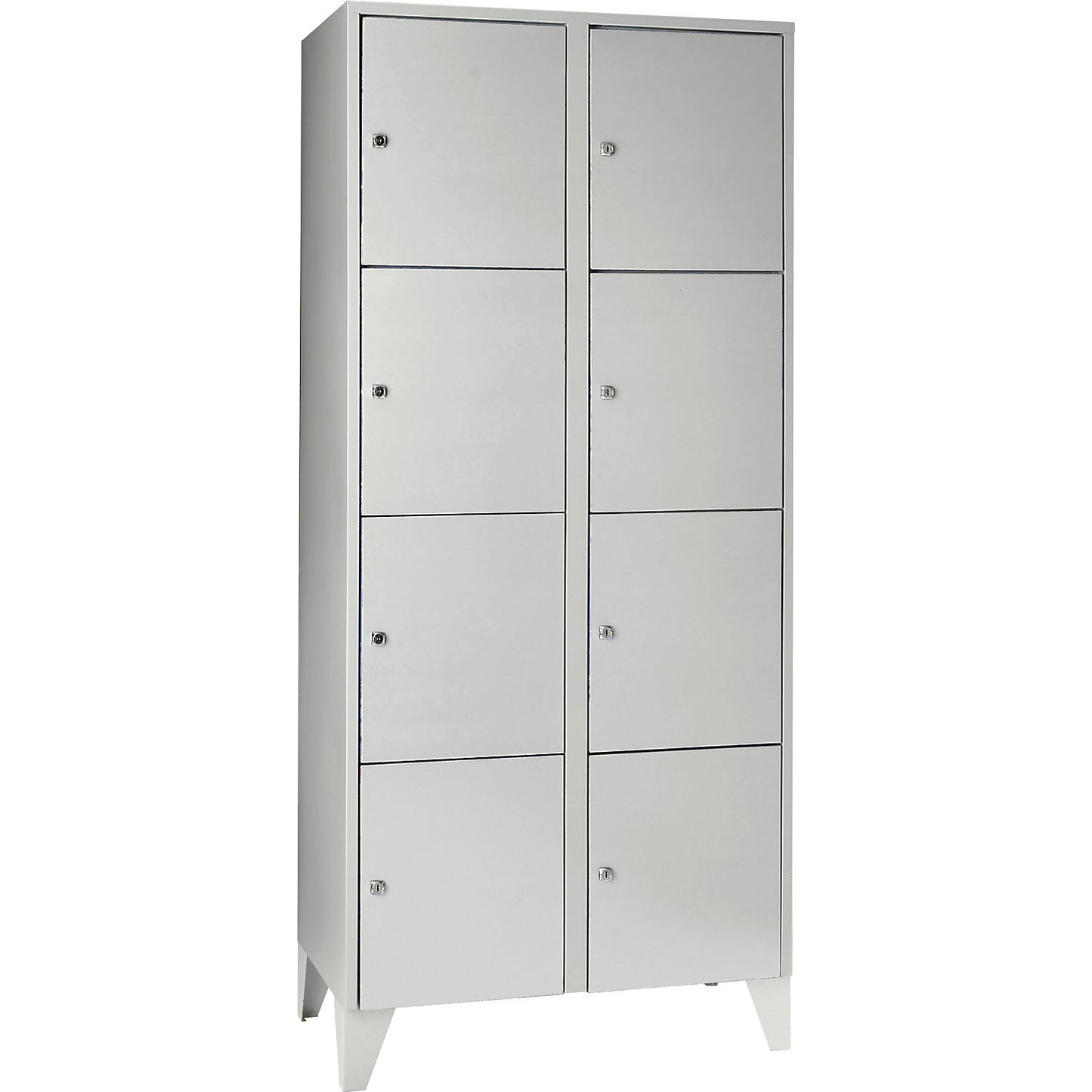 Munich 4-fold compartment locker, 2 compartments, light grey, W 800 mm, with feet.