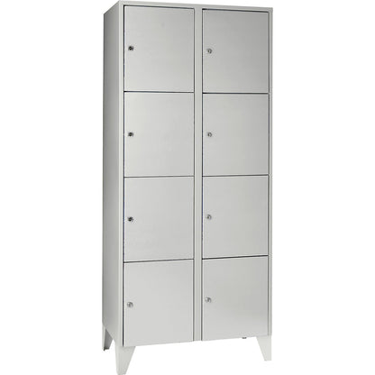 Munich 4-fold compartment locker, 2 compartments, light grey, W 800 mm, with feet.