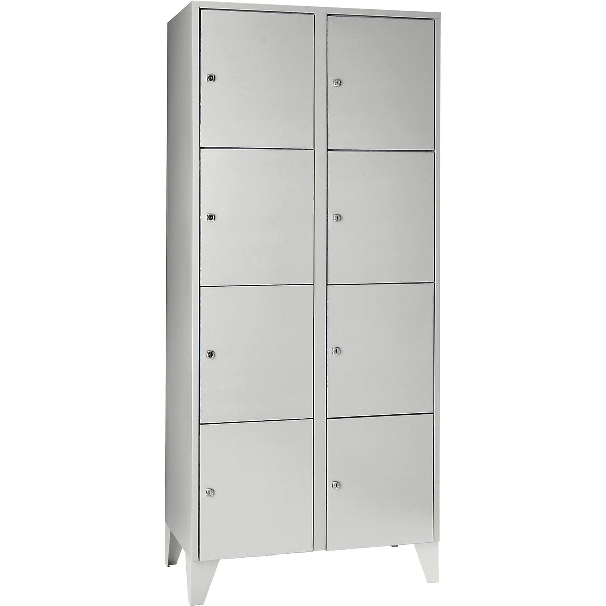 Munich 4-fold compartment locker, 2 compartments, light grey, W 800 mm, with feet.