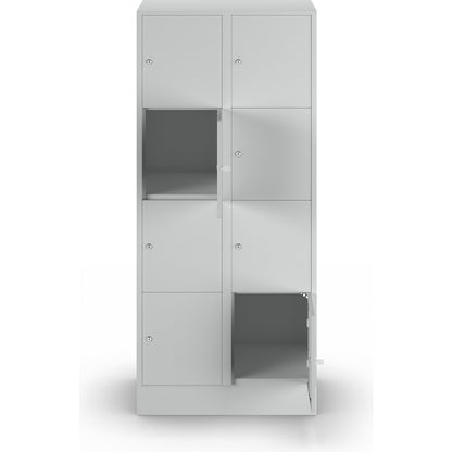 Munich 4-fold compartment locker, 2 compartments, light grey, W 800 mm, with base plinth.