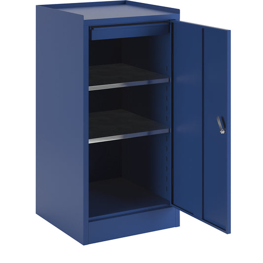 Tool cupboard, with 1 drawer, 2 shelves, height adjustment grid 25 mm, gentian blue RAL 5010.