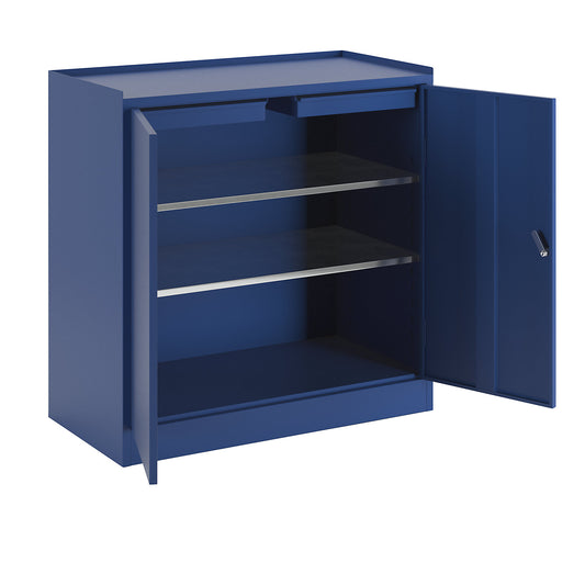 Tool cupboard, with 2 drawers, 2 full length shelves, gentian blue RAL 5010.