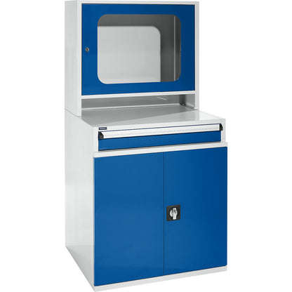 Computer cupboard, HxWxD 1550 x 800 x 690 mm, with narrow pull-out shelf and tower PC compartment.