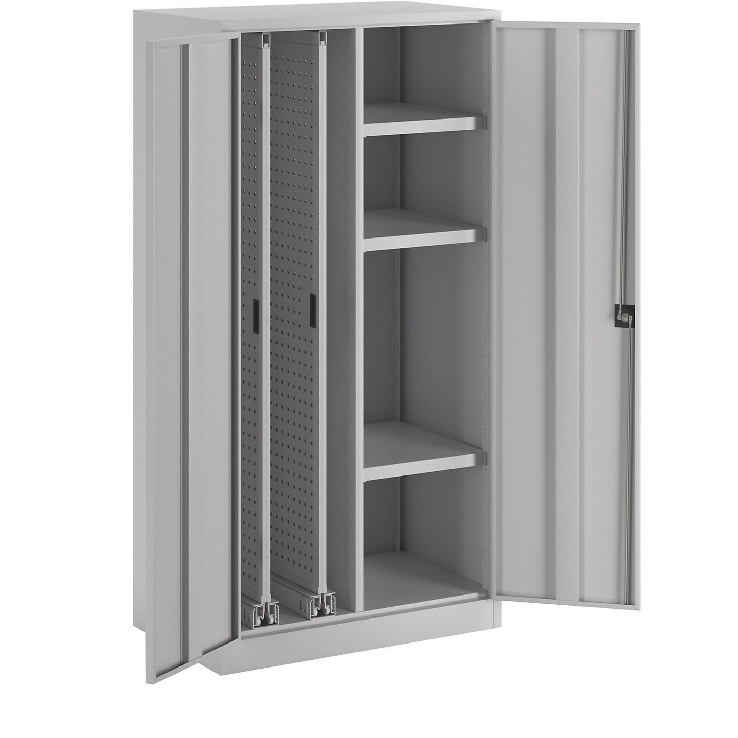 Vertical pull-out cupboard, with 2 drawers and 3 shelves, light grey.