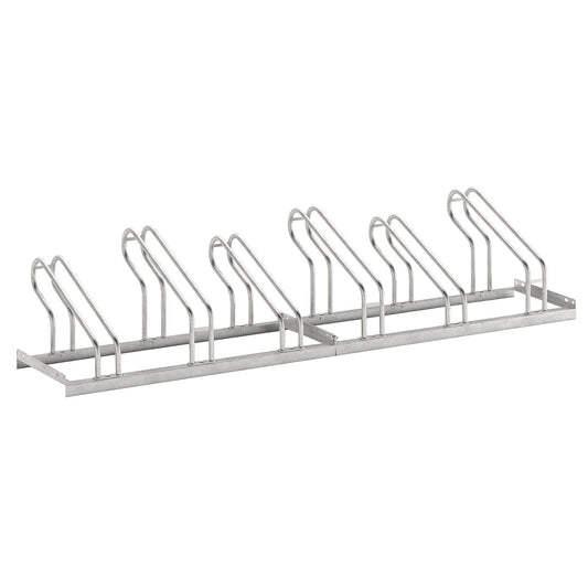 Bicycle rack, bars made of 18 mm steel tubing, single-sided rack, hot-dip galvanised, 6 parking spaces.