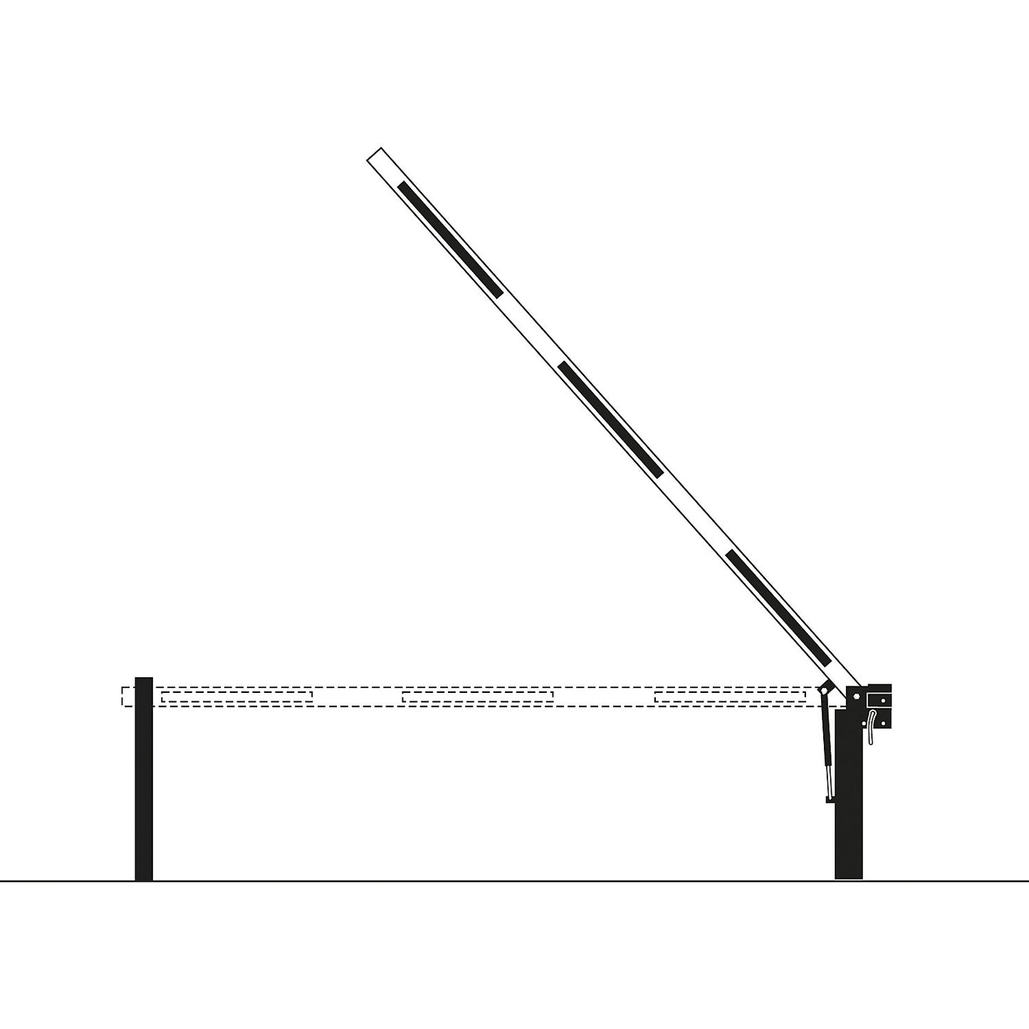 Roadblock, barrier, with gas spring, barrier beam length 5 m.