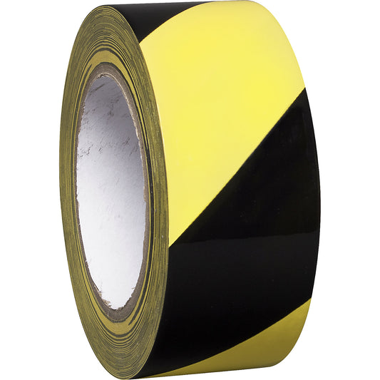 Floor marking tape made of vinyl, two-colour, width 50 mm, yellow / black, pack of 16 rolls.