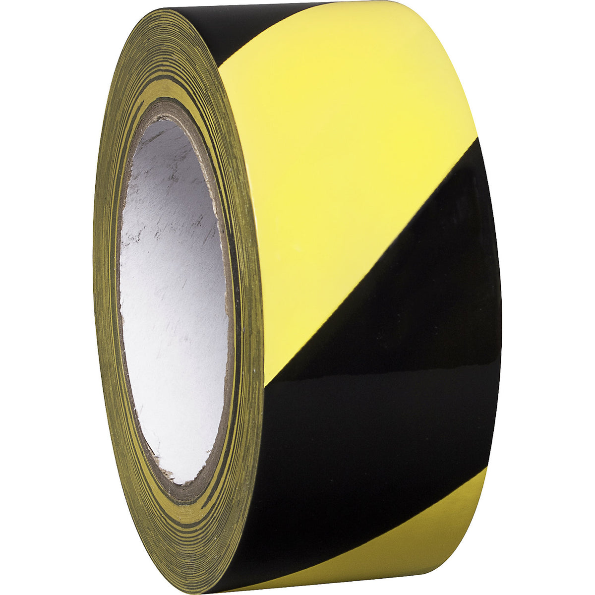 Floor marking tape made of vinyl, two-colour, width 50 mm, yellow / black, pack of 8 rolls.